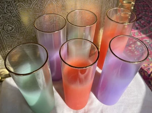 Vintage Set of 6 MCM Blendo Frosted Tumbler Glasses Green Purple Orange EUC - Picture 1 of 9