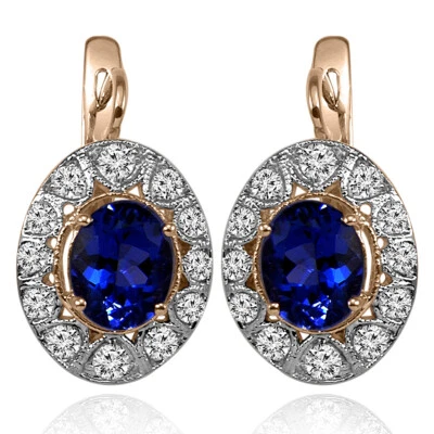 Lab Created Sapphire Genuine Diamond Earrings 14k rose and White Gold #E1539.. - Image 1 of 4