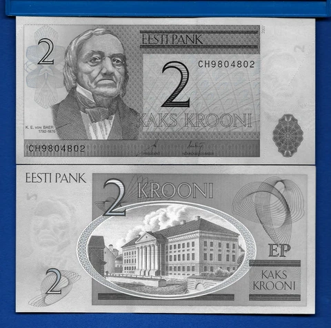 Estonia 2 Krooni Year 2007 Uncirculated World Paper Money Banknote Cover
