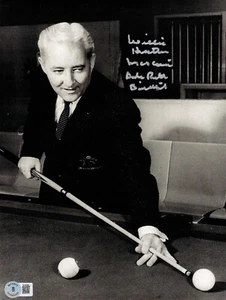 WILLIE HUSTLER MOSCONI BABE RUTH BILLIARDS SIGNED 8X10 PHOTO BECKETT AUTOGRAPH - Picture 1 of 4