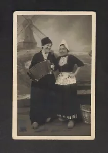 1943 RPPC Volendam Holland Studio Portrait Dutch Girl Costumes Windmill Backdrop - Picture 1 of 2