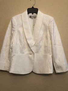 Kasper 3/4 Sleeve Textured Jacquard One-Button White Size 4 Women’s Jacket - Picture 1 of 7