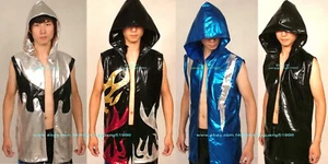 Unisex Shiny Metallic Wrestling Suit Costumes Men Women Hooded Vest Jacket F674 - Picture 1 of 6