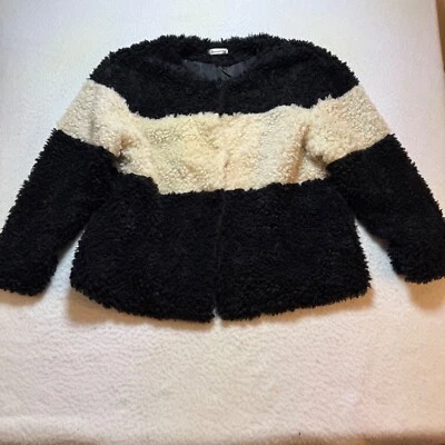 Z Avenue USA Fuzzy Sherpa Jacket Color Block Open Front Coat - Image 1 of 4