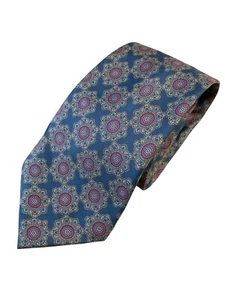 Mulberry England Silk Tie Made In Italy Blue Pastel Flower Pink - Picture 1 of 4