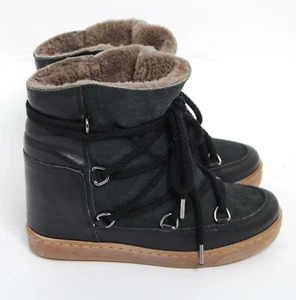 Isabel Marant Women Black Ankle Boots Leather Lace Up Thermal Booties Size EU 37 - Picture 1 of 8