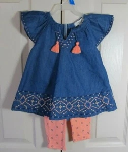 Jessica Simpson Infantil Niña 2 piezas Camisa Denim con Estampado Naranja Pantalones Talla 18 Mo - Imagen 1 de 9
