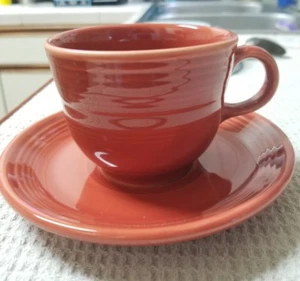 Fiestaware Fiesta Homer Laughlin Persimmon Cup & Saucer Set - EXCELLENT - Picture 1 of 4