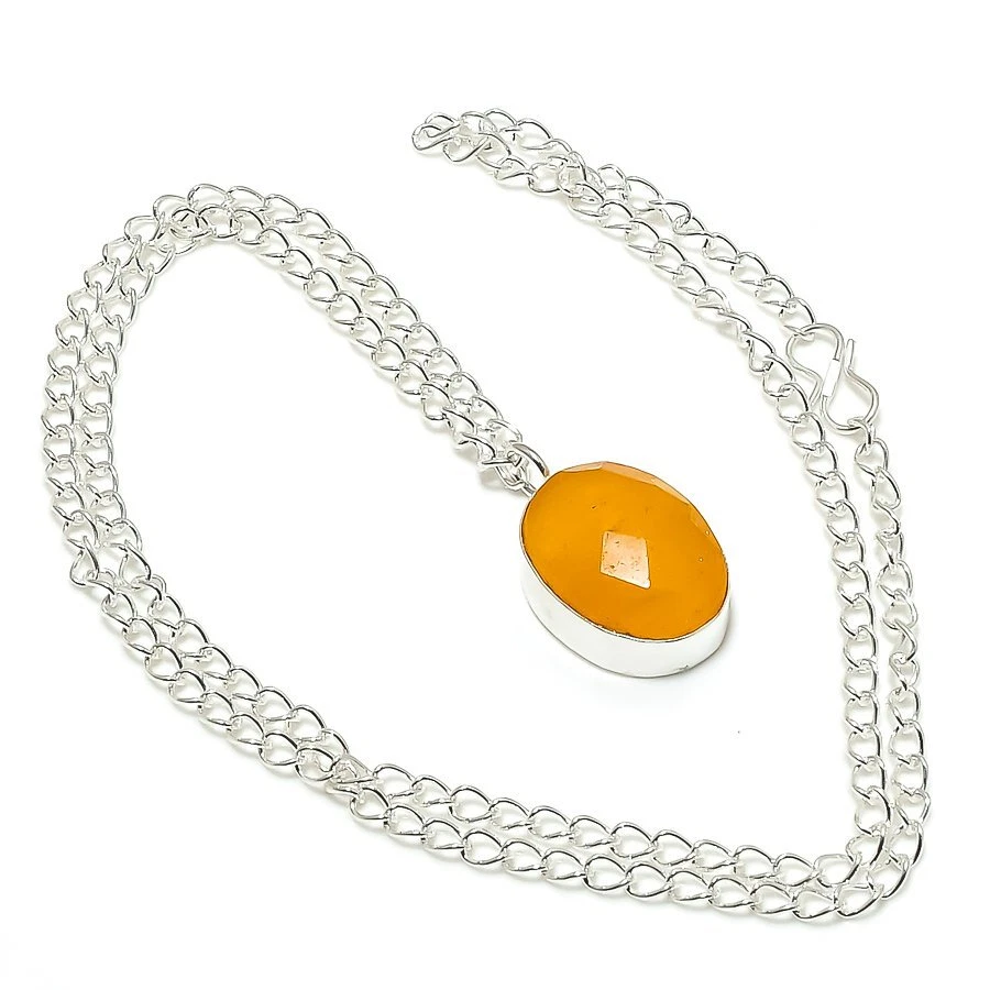 Collar de joyería de plata 925 hecho a mano con piedras preciosas de ónix amarillo 18" R-5821 Foto 1 de 1