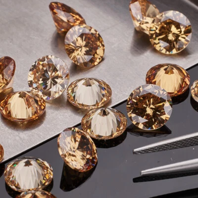 5A Brilliant Cut Cubic Zirconia Lab-Created Round Champagne Loose Gem CZ Jewelry - Image 1 of 4