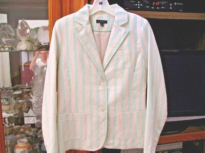 Chaqueta Blazer Willi Smith Forrada LS Color Crema Con Rayas Turcas, Verdes y Blancas Foto 1 de 4