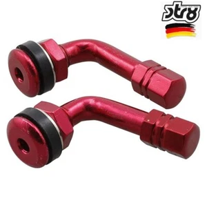 COPPIA VALVOLE PNEUMATICI ANGOLO 90 ANODIZZATO ROSSO AIR VALVE CAP STR8 - Picture 1 of 1