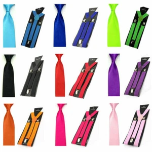 Men Fashion Satin Skinny 5CM Tie Necktie Y-shape Elastic Suspenders Brace Set - Bild 1 von 8