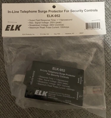 Elk Home Alarm Security In-line Telephone Surge Protector Elk-952  1 nanosecond - Image 1 of 4