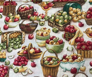 1 Yd - Apple Harvest Fabric Baskets Red Yellow Green Apples - Classic Cottons - Picture 1 of 4