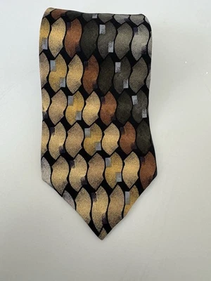 Kenneth Cole Reaction Mens Tie 100% Silk Gold Bronze Plaid - Imagem 1 de 3
