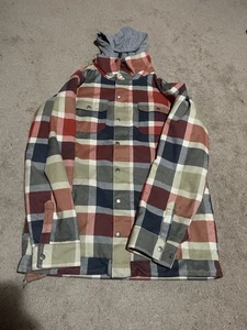 Burton Medium Dryride Hooded Snowboard Jacket Plaid Flannel Insulated Mens Ski - Picture 1 of 18