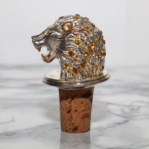 Vintage Godinger Schmuck versilbert Metall Löwenkopf Korken Wein Flasche Stopfen - Bild 1 von 13