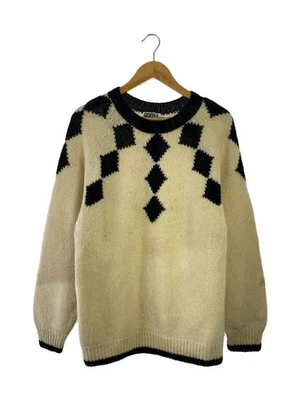 Suéter nórdico diamante BOM O SUFICIENTE, lã pesada, creme, tamanho G - Imagem 1 de 4