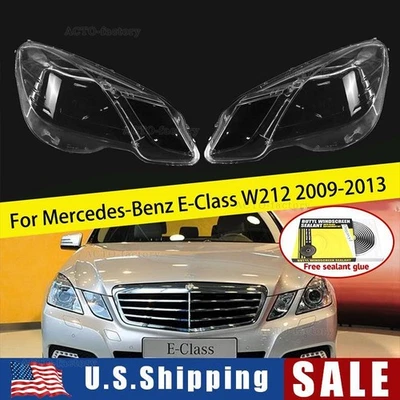Pair For Mercedes-Benz E-Class 4 Doors 2009-2013 Headlight Shell Lens Cover+Glue - Imagem 1 de 4