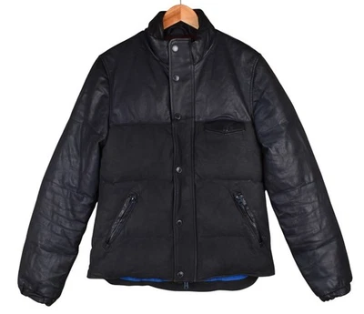 Chevignon Men Leather Down Puffer Bomber Jacket Size S - Image 1 of 4