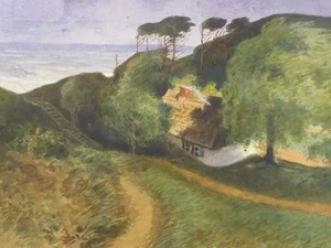 Acuarela a Ludwig Dettmann paisaje costero con casa (155) - Imagen 1 de 10