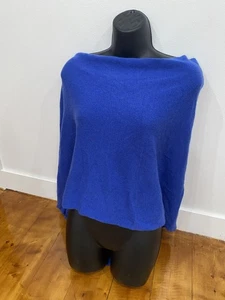 Poncho Claudia Nichole 100 % cachemir para mujer azul capa suéter chal topper - Imagen 1 de 5