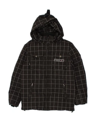 GEOX Boys Hooded Rain Jacket 11-12 Years Black Check Polyester BN05 - Image 1 of 3