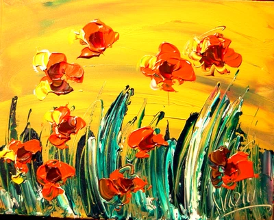 FLORES Moderna Abstracta Original Pintura al Óleo IMPRESIONISTA REGE4 Foto 1 de 4