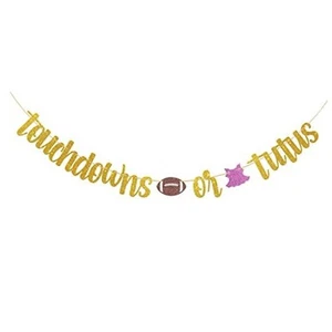 Gold Glitter Touchdowns or Tutus Banner - Baby Shower/Gender Reveal Party - Picture 1 of 7