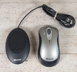 Microsoft 1067 Wireless Optical Mouse 2000 Silver Black w Receiver Dongle Tested - Picture 1 of 11