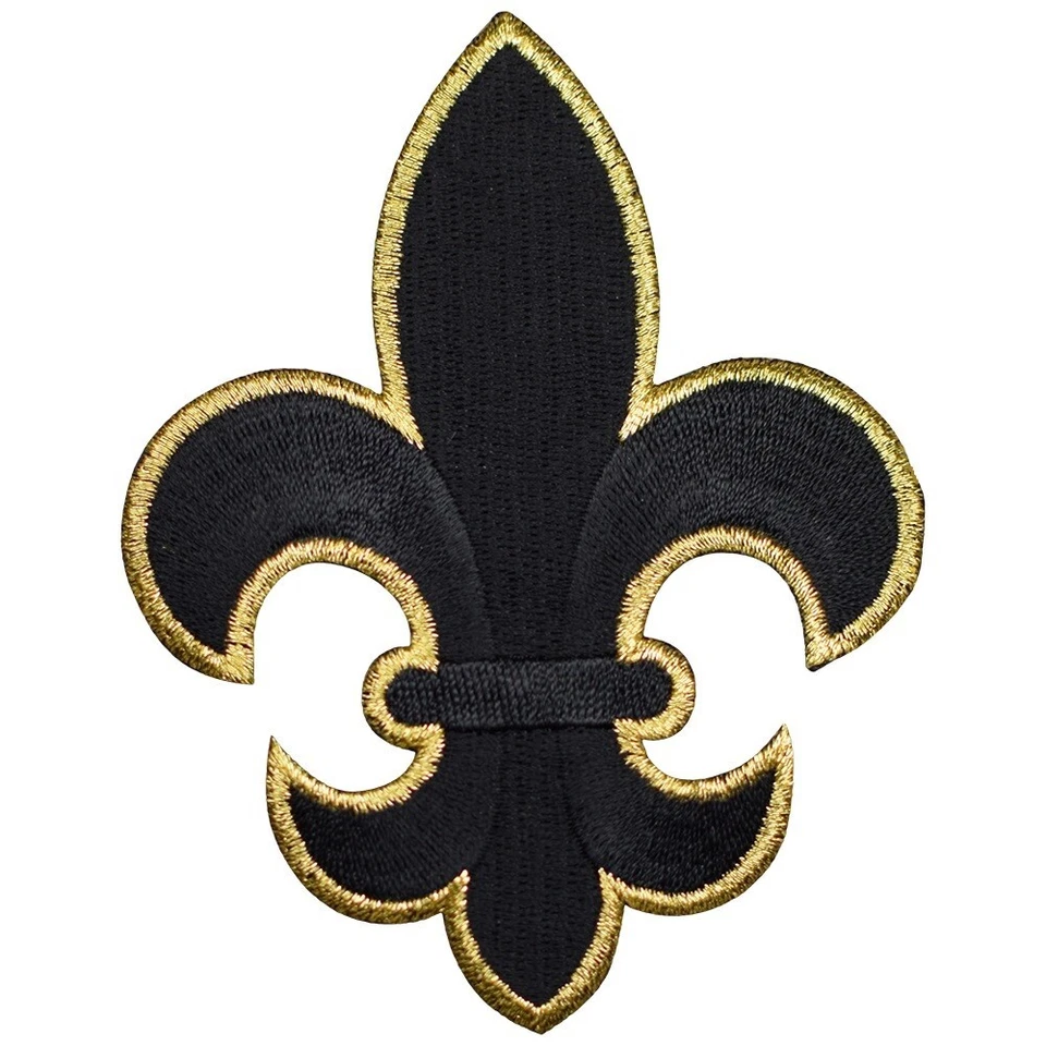 Extra Large Fleur De Lis Applique Patch - Black, Metallic Gold 4" (Iron on) - Image 1 of 1