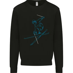 Skier Blue Outline Skiing Ski Kids Sweatshirt Jumper - Picture 1 of 3