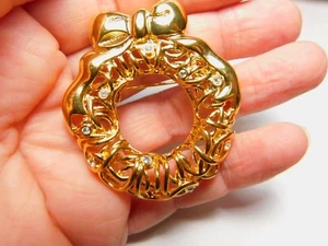 Broche vintage firmado por Monet corona de Navidad de estrás transparente - Imagen 1 de 10