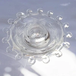 Heisey Lariat Etched Daisy Floral Crystal Taper Candleholder single 4" clear - Picture 1 of 12