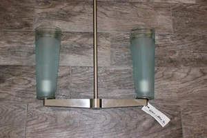 New ROBERT ABBEY 2-Light Chandelier Pendant. Brushed Chrome & Blue Frost Glass! - Picture 1 of 12