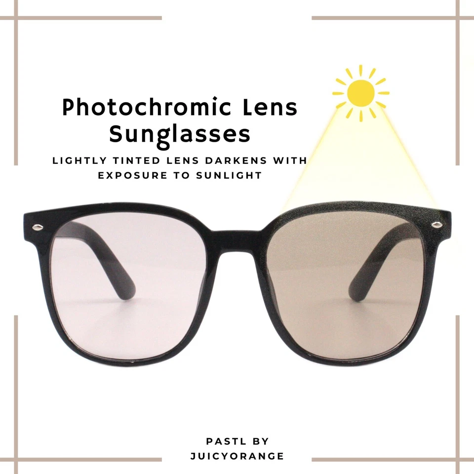 Photochromic Lens Sunglasses Classic Square Horn Rim Unisex UV400 - Image 1 of 1