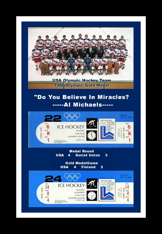 1980 USA MENS OLYMPIC HOCKEY GOLD MEDAL MIRACLE ON ICE MATTED PIC OF TIX@TEAM #1 - Image 1 of 1