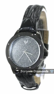 Reloj de clubbing negro diamante natural para dama esfera brillante agujas plateadas a correa de 9" Foto 1 de 2