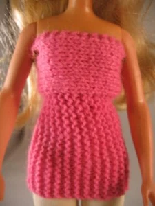 Hand Knit Doll HOT PINK STRAPLESS TOP SWEATER fit BARBIE 11 1/2" fashion - Picture 1 of 1