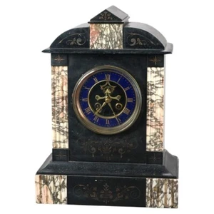 Antico orologio Impero Americano Ardesia e Marmo con Scappamento Aperto Smalto Blu - Foto 1 di 9