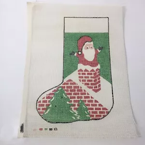 Santa Going Down the Chimney Stocking Needlepoint Canvas 12" x 15.75" Christmas - Picture 1 of 4