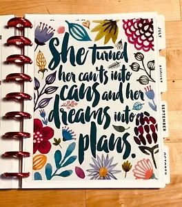Flowers "She Turned Her Can'ts" Quote 2 Sided Dashboard for use w Happy Planner- - Picture 1 of 3