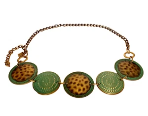Chicos Gürtel goldfarben Kette Medaillon Boho grün bronze Animal Print 42" lang - Bild 1 von 5
