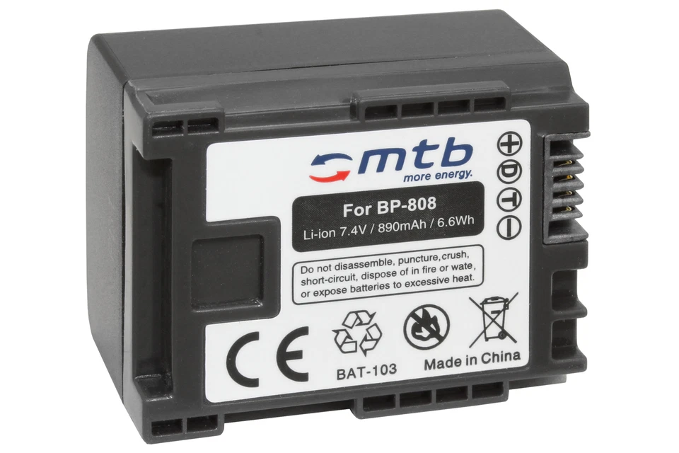 MTB MORE ENERGY Batteria BP-808 BP808 per Canon LEGRIA FS306, FS307, FS406
