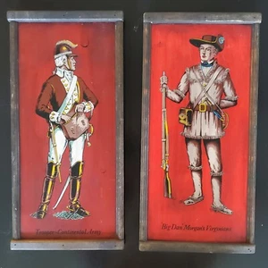 2  Vtg 50s Yorkcraft Wooden Wall Plaques Paintings Art Revolutionary Military  - Picture 1 of 11