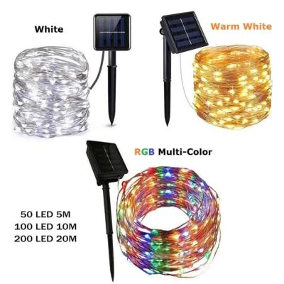 Cadena de luces solares para exteriores LED impermeables alambre de cobre decoración de fiestas de jardín de Navidad Foto 1 de 4