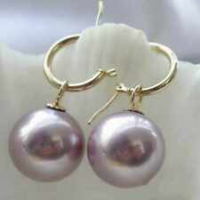 Rare Huge 12mm Purple South Sea Shell Pearl 14k gold Earrings Stud Dangle