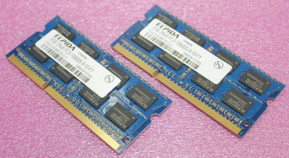 Elpida 4GB (2X2GB) DDR3 2Rx8 PC3-10600S Laptop Memory Ram EBJ21UE8BFU0-DJ-F - Image 1 of 1