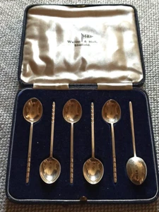Antique Boxed 6 Sterling Silver Demitasse Spoons Sheffield 1922 MADE IN ENGLAND - Picture 1 of 6
